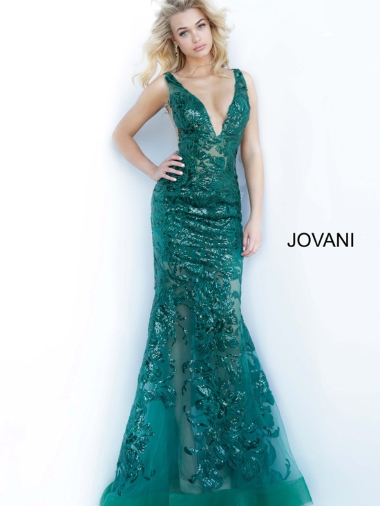 Jovani Dresses & Skirts - Jovani Emerald Green Embellished V-Neck Mermaid Gown